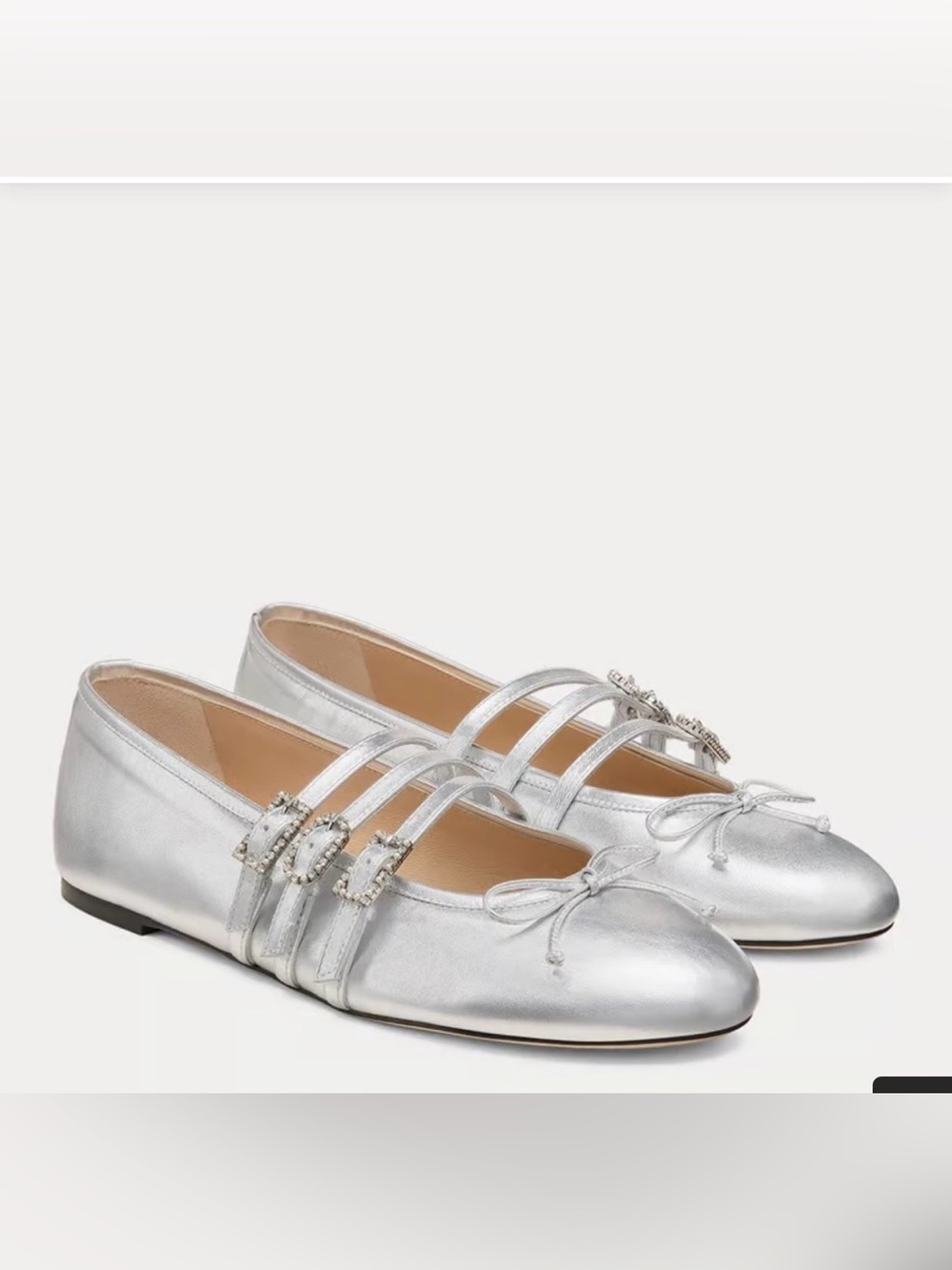 Stuart Weitzman Silver Metallic Ballet Flats with Bow
